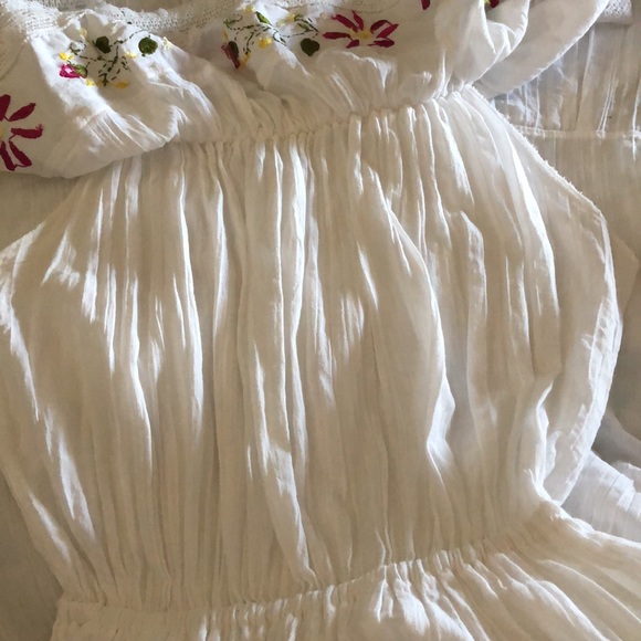 Mexican Off Shoulder Dress Floral Embroidered Lace Gauzy Cotton Size L - Picture 15 of 15
